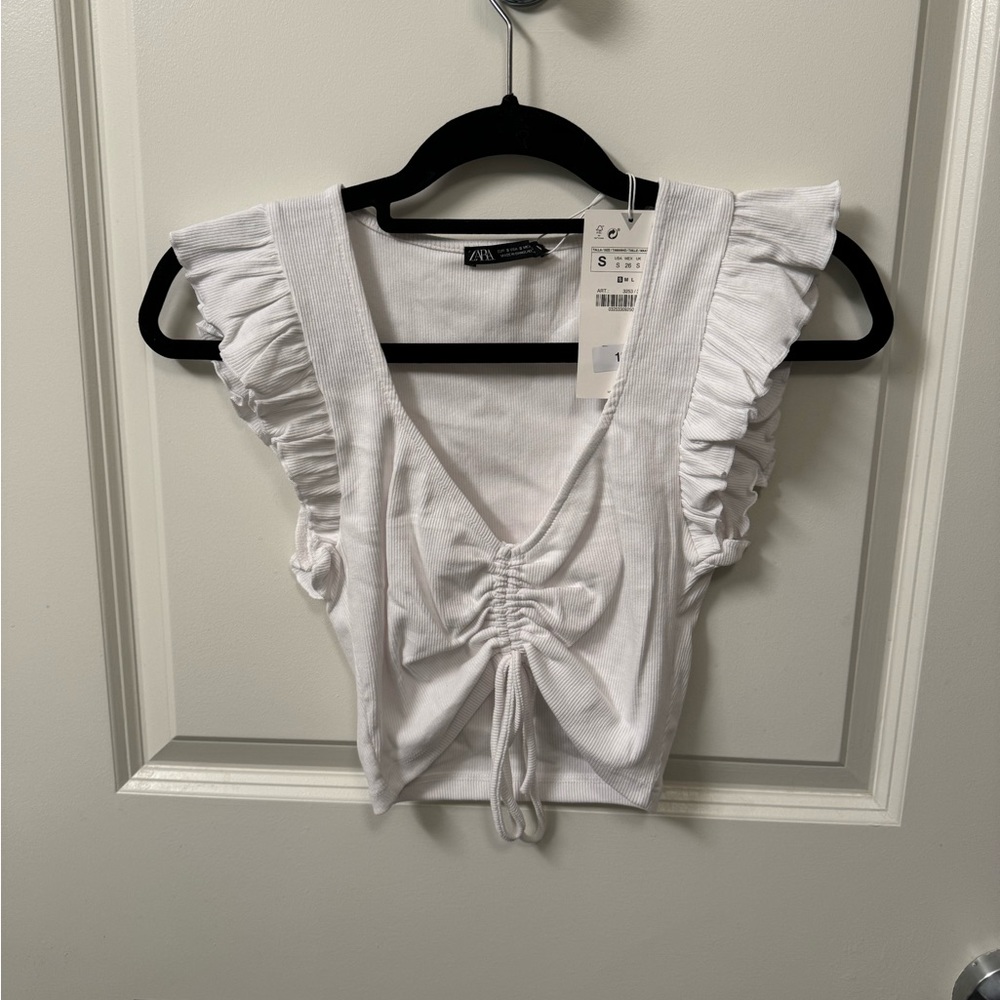Zara White Ruffled Crop Top